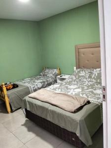 two beds in a room with green walls at BM Apart-Alojamiento in Ciudad del Este