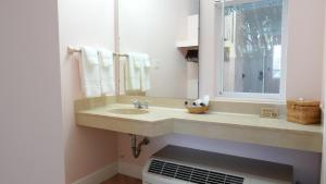 a bathroom with a sink and a mirror at The Palm Rose in West Palm Beach