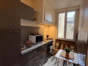 a kitchen with stainless steel appliances and a microwave at Le Royal Colbert - Hyper Centre - Cozy & Elegant in Tours