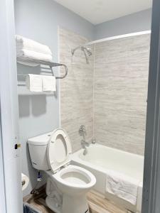a bathroom with a toilet and a shower and a tub at Knights Inn Ruther Glen in Ruther Glen +15 photos