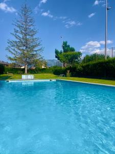 a large blue swimming pool with a tree in the background at CaL QuEROL Llivia 2 piscina, 8 pax, 2 baños y parking in Llivia
