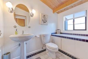 a bathroom with a toilet and a sink and a mirror at Del Mar Point in Sea Ranch