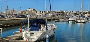 a white boat docked in a marina with other boats at Alcalá Playa Terraza in Rota