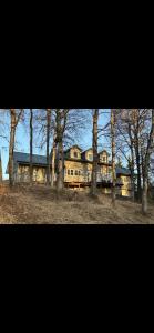 a large house in the middle of some trees at Constellation Lake Home in Kasilof