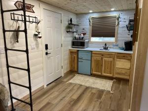 a kitchen with a ladder in a tiny house at Catch'em AK - Salmon Cove in Soldotna