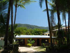 a house with palm trees in front of it at Clifton Beach House in Clifton Beach