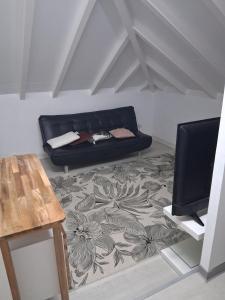 a living room with a couch and a tv at La terrasse in Baie-Mahault