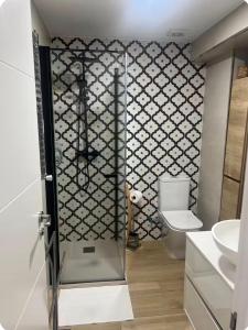a bathroom with a shower and a toilet in it at Amazonia in Coslada