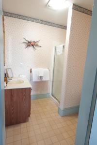 ein Badezimmer mit Waschbecken und Dusche in der Unterkunft Strassner Suites - Opal in Hermann