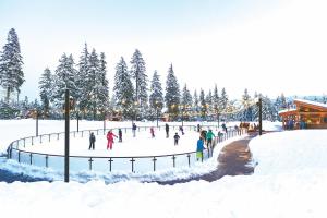 a group of people skating on a rink in the snow at Suncadia Resort in Cle Elum