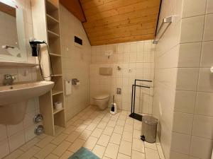 a bathroom with a toilet and a sink at Ferienwohnung im Steinachtal in Nagold +12 photos