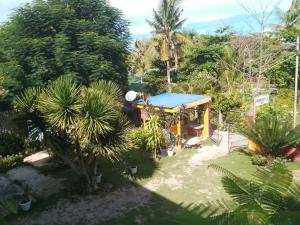 an aerial view of a garden with a blue roof at Hidden Valley Guest House in Malapascua Island +61 photos