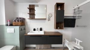 a small bathroom with a sink and a toilet at A2 - Viel Platz für alle in Wernigerode