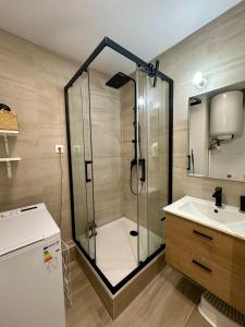 a bathroom with a shower and a sink at Le Nid du Petit-Quevilly in Le Petit-Quevilly
