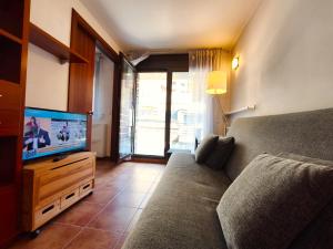 a living room with a couch and a flat screen tv at AC Apartaments Cabirol Incles in Incles