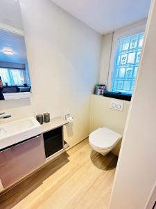 a bathroom with a sink and a toilet at Studio Breiti I eigener Eingang l self check in l nähe Basel in Pratteln +49 photos
