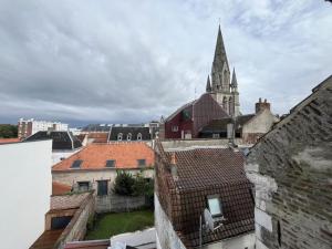 a view of a cathedral from the roofs of buildings at Charmants Appartements au coeur d'Arras in Arras