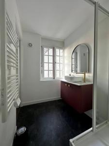 a bathroom with a sink and a mirror at Charmants Appartements au coeur d'Arras in Arras