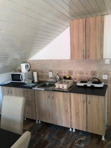 a kitchen with a sink and a microwave at Viola Apartmans Lux in Šušanj