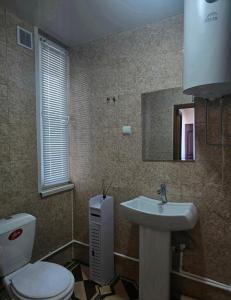 a bathroom with a toilet and a sink and a mirror at Sanahin Old&New in Alaverdi