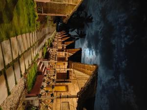 a group of boats parked on the side of a river at Crazzy Panda Hampi in Hampi