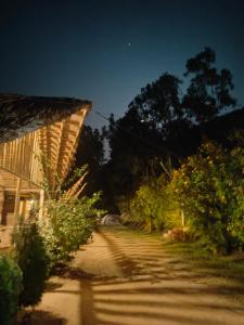 a dirt road next to a house at night at Crazzy Panda Hampi in Hampi