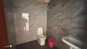 a bathroom with a toilet and a sink at Harsil River Retreat in Harsil +16 photos