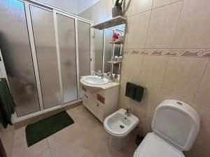 a bathroom with a toilet and a sink at Casa do Pico in Ribeira Brava