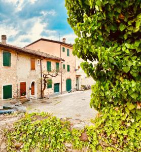 a group of buildings in a yard with trees at Antico Borgo San Zeno in Bardolino