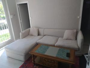 a living room with a white couch and a coffee table at Private Quiet Place in Dijon