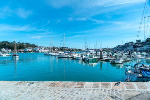 a group of boats docked in a harbor at Lumineux logement vue sur le port in Audierne
