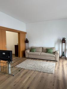 a living room with a couch and a tv at Casa & Caminho AL in Velas
