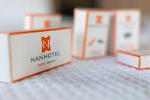 a row of boxes sitting on top of a table at Nan Hotel in Istanbul