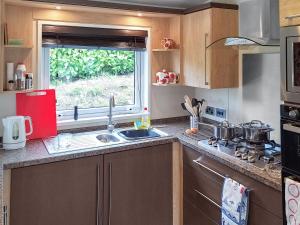 a small kitchen with a sink and a window at Forrest Lodge in Plumbland