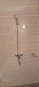 a shower with a shower head in a bathroom at Johannys'co in Abidjan