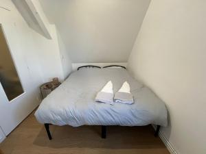 a small white bed with two pillows on it at L Atelier du Centre in Vendôme