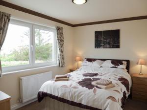 a bedroom with a large bed and two windows at Firth Lodge in Mainsriddle