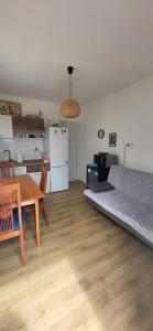 a room with a table and a bed and a kitchen at Apartmans White perl in Sutomore