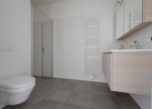 a white bathroom with a toilet and a sink at Duinhof IX E204 in Cadzand