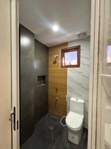 a bathroom with a toilet and a shower with a window at R&G Residences in Legazpi +22 photos