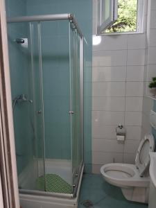 a bathroom with a shower and a toilet at Apartments Vučinović in Tivat +63 photos