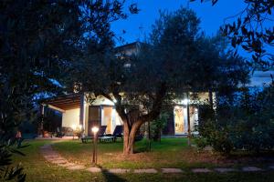 une maison avec un arbre dans la cour la nuit dans l'établissement L'OrtoBio, à Sarzana