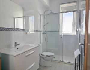 a bathroom with a shower and a toilet and a sink at Apartamentos Cuberris in Ajo +89 photos