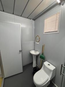a bathroom with a toilet and a sink at Amanecer Rio Limay 2 in Plottier