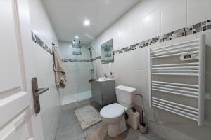 a white bathroom with a toilet and a shower at Le Gerbolle in Reventin-Vaugris +8 photos