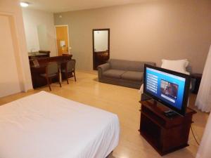 a living room with a television and a couch at Prinz Apart Hotel in Joinville