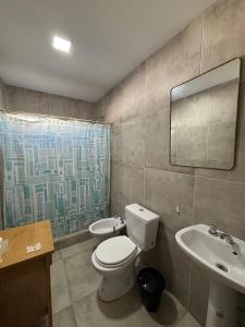 a bathroom with a toilet and a sink at Amanecer Rio Limay in Plottier +3 photos