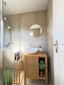 a bathroom with a sink and a mirror at L'échappée belle, en Champagne in Dormans +11 photos