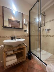 a bathroom with a sink and a shower at R&B Casa Benassi in Riolunato