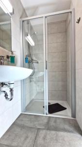 ein Badezimmer mit Dusche und Waschbecken in der Unterkunft minimalissimo in Großenhain